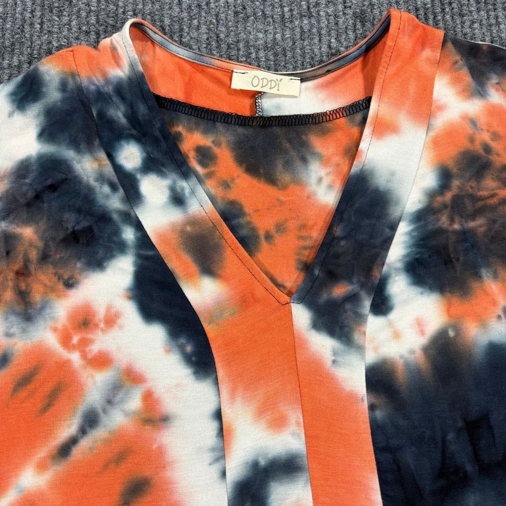ODDI Tie Dye V-Neck Top Women One Size Orange Black Oversized T63609 Boho‎